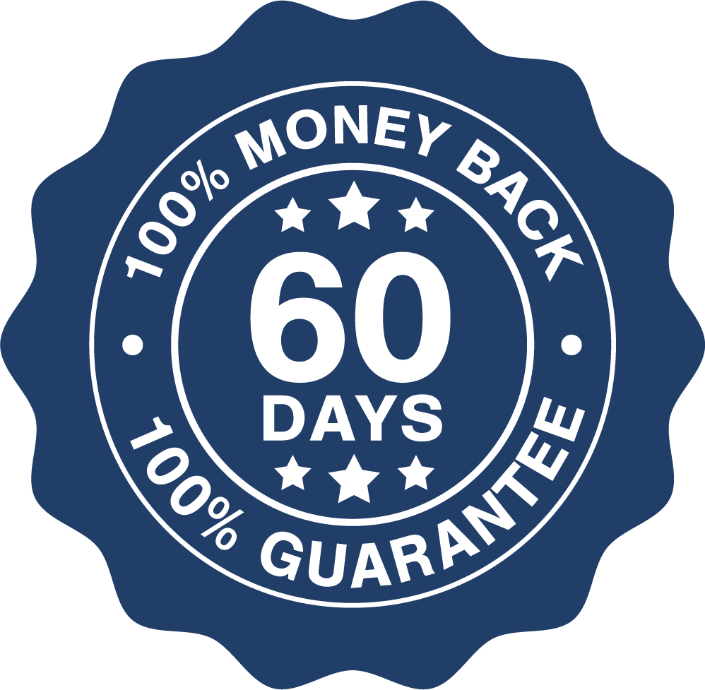 60-day 100% money-back guarantee seal